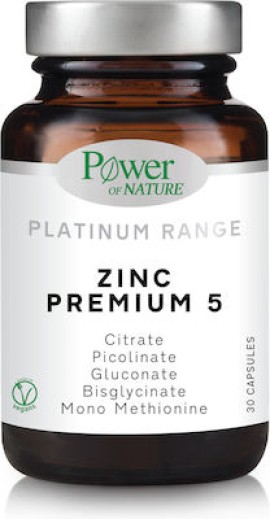Power Of Nature Platinum Range Zinc Premium 5 Ψευδάργυρος σε 5 Μορφές 30 κάψουλες